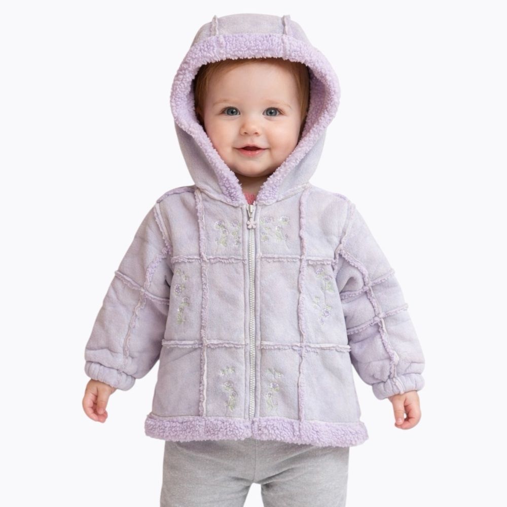La Petite Rothschild Girls 24M Lavender Faux Suede Sherpa Hooded Floral Coat